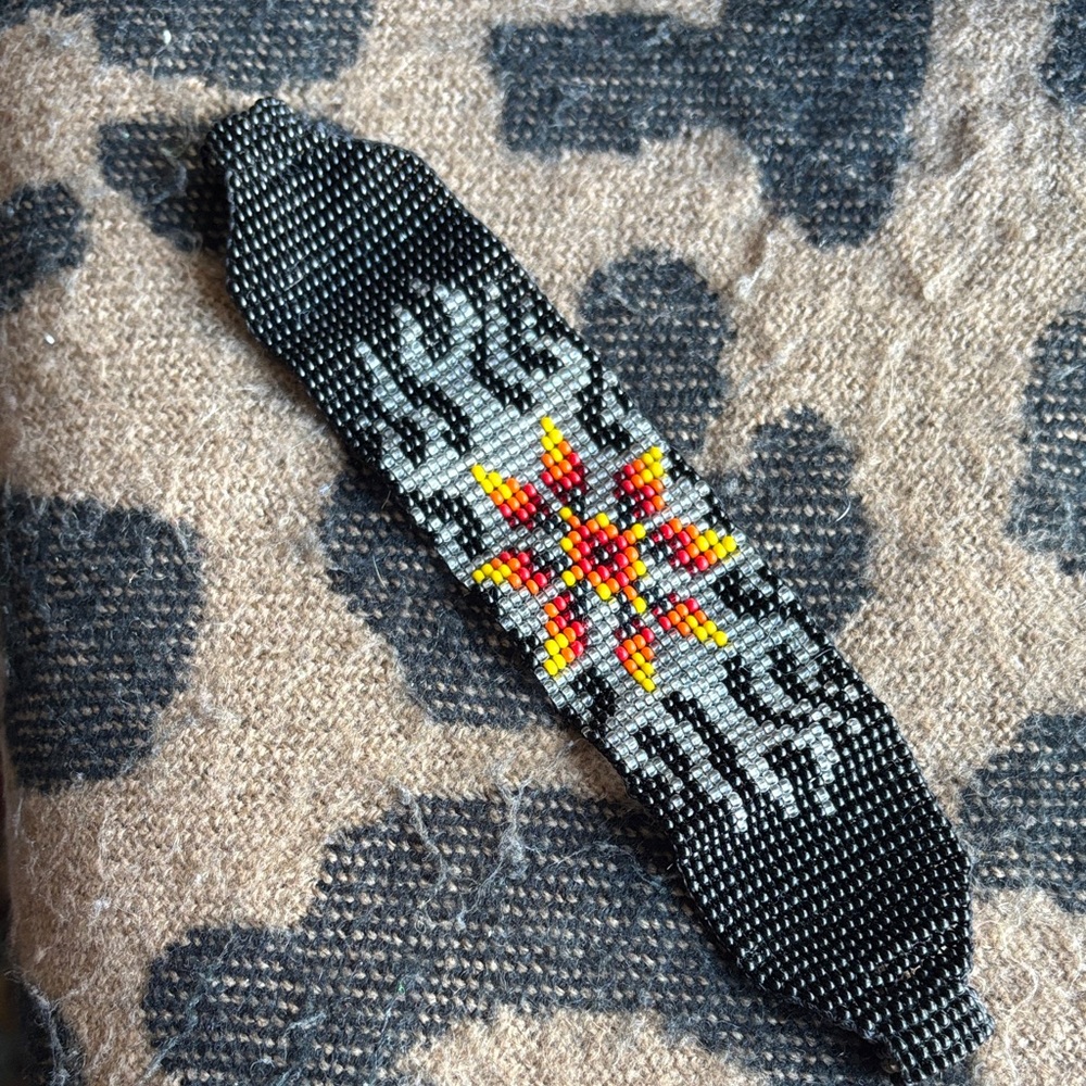 Handmade Black and Orange Beaded Bracelet